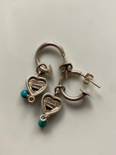 Load image into Gallery viewer, Turquoise Heart Vintage Sterling Silver Dangle Hoop Earrings
