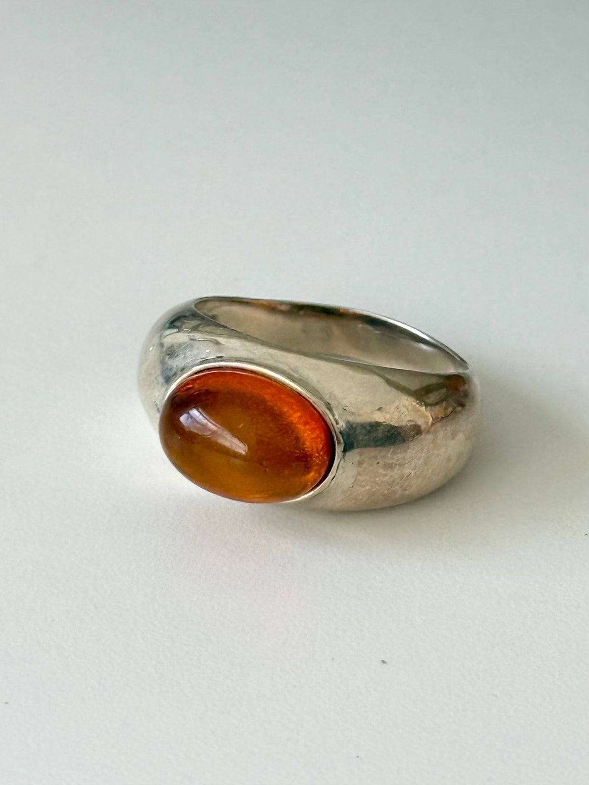 Vintage Orange Glass Sterling Silver Ring Size 7
