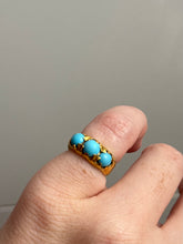 Load image into Gallery viewer, Antique Persian Turquoise 22k Gold Trilogy Ring Size 3.75

