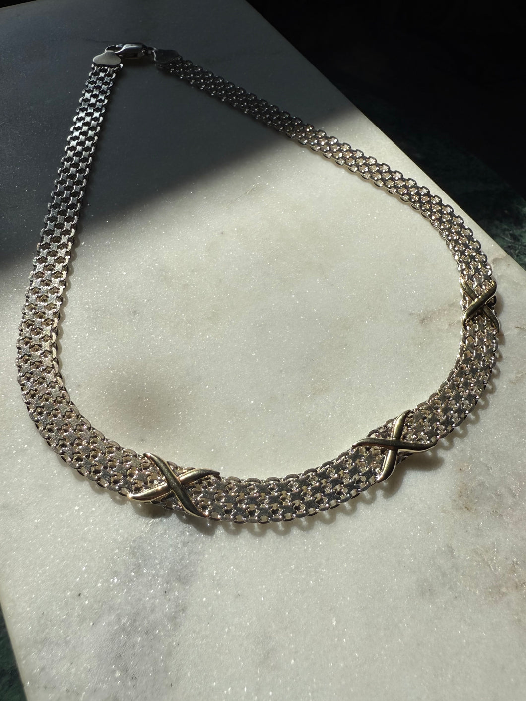 Milor Italy Two-Toned X Collar Sterling Silver Necklace 18”