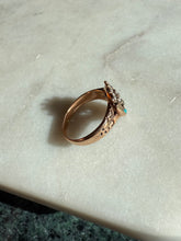 Load image into Gallery viewer, Rose Cut Diamond Seed Pearl Turquoise Victorian 10k Rosey Gold Ring Size 5.25
