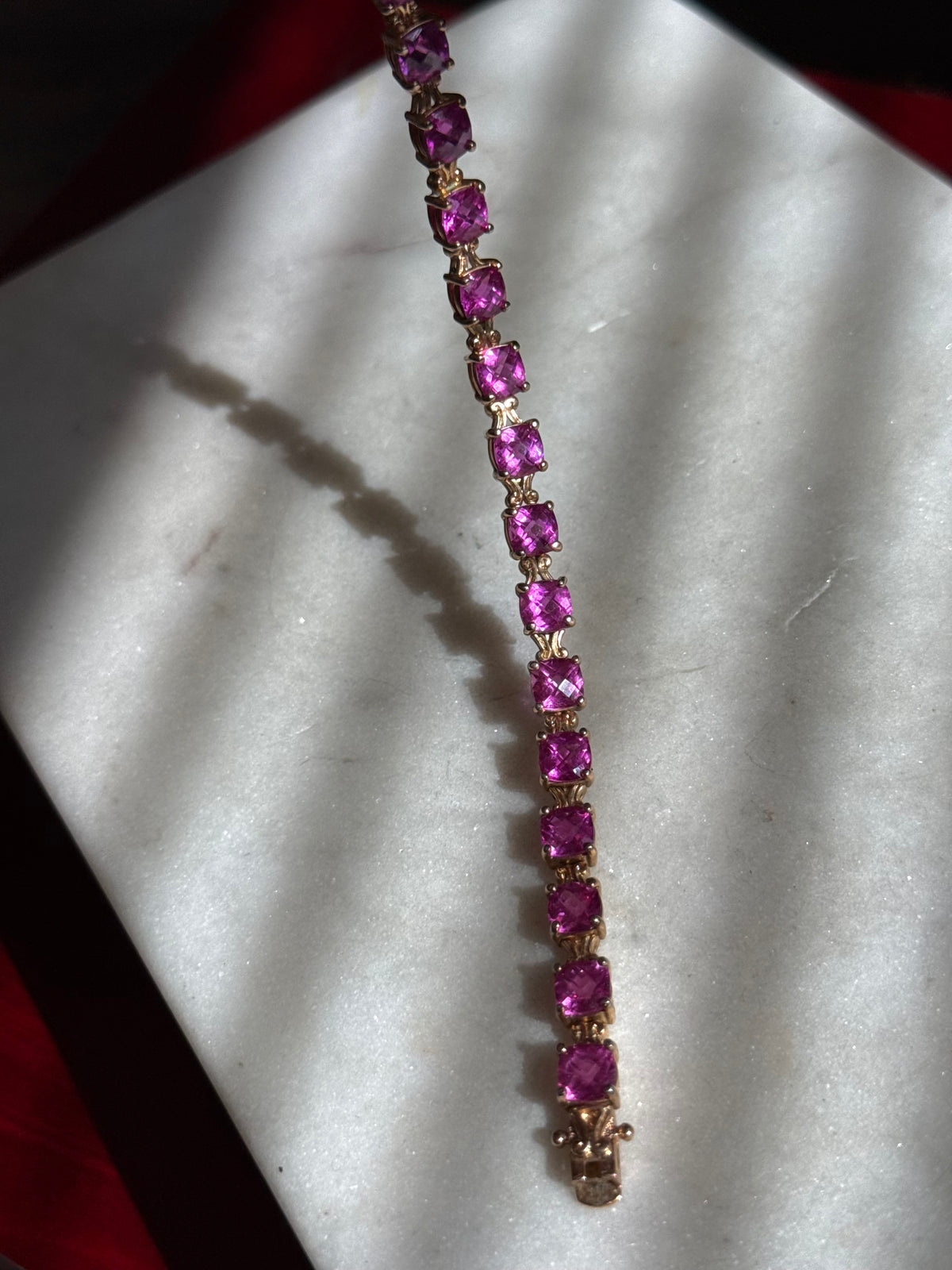 Lab Created Faceted Pink Sapphire Gold Vermeil Tennis Bracelet 7.25”