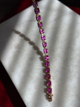 Load image into Gallery viewer, Lab Created Faceted Pink Sapphire Gold Vermeil Tennis Bracelet 7.25”
