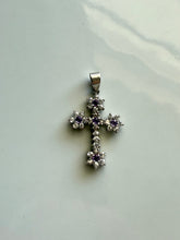 Load image into Gallery viewer, Purple Flower Cross Sterling Silver Pendant
