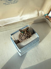Load image into Gallery viewer, Emerald Eye Owl 14k Gold Ring Size 7.25
