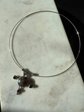Load image into Gallery viewer, Labradorite &amp; Garnet Sterling Silver Torque Necklace 18”
