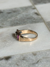 Load image into Gallery viewer, 1940s Buckle Diamond &amp; Synthetic Spinel Ring
