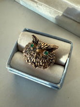 Load image into Gallery viewer, Emerald Eye Owl 14k Gold Ring Size 7.25
