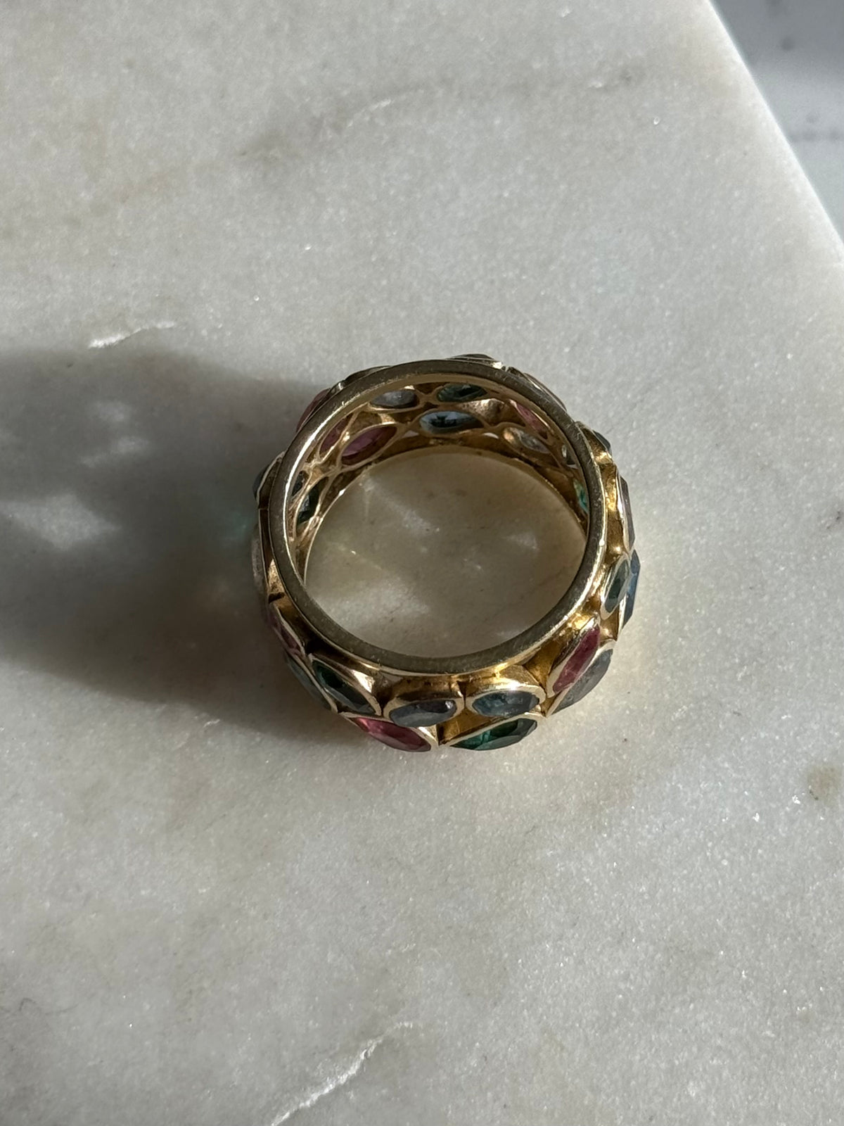 Multi-Gemstone Wide Gold Vermeil Ring Size 10