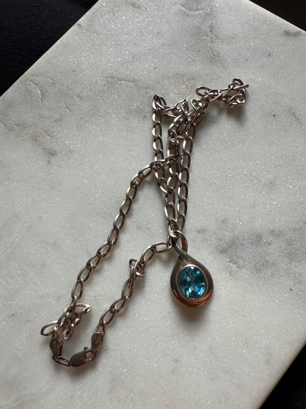 Vintage Blue Topaz Sterling Silver Necklace 18.5”