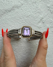 Load image into Gallery viewer, Amethyst Sterling Silver 14k Gold Cable Cuff Bracelet
