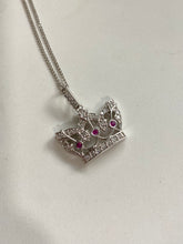 Load image into Gallery viewer, Solid 14k White Gold Natural Diamond &amp; Ruby Crown Pendant
