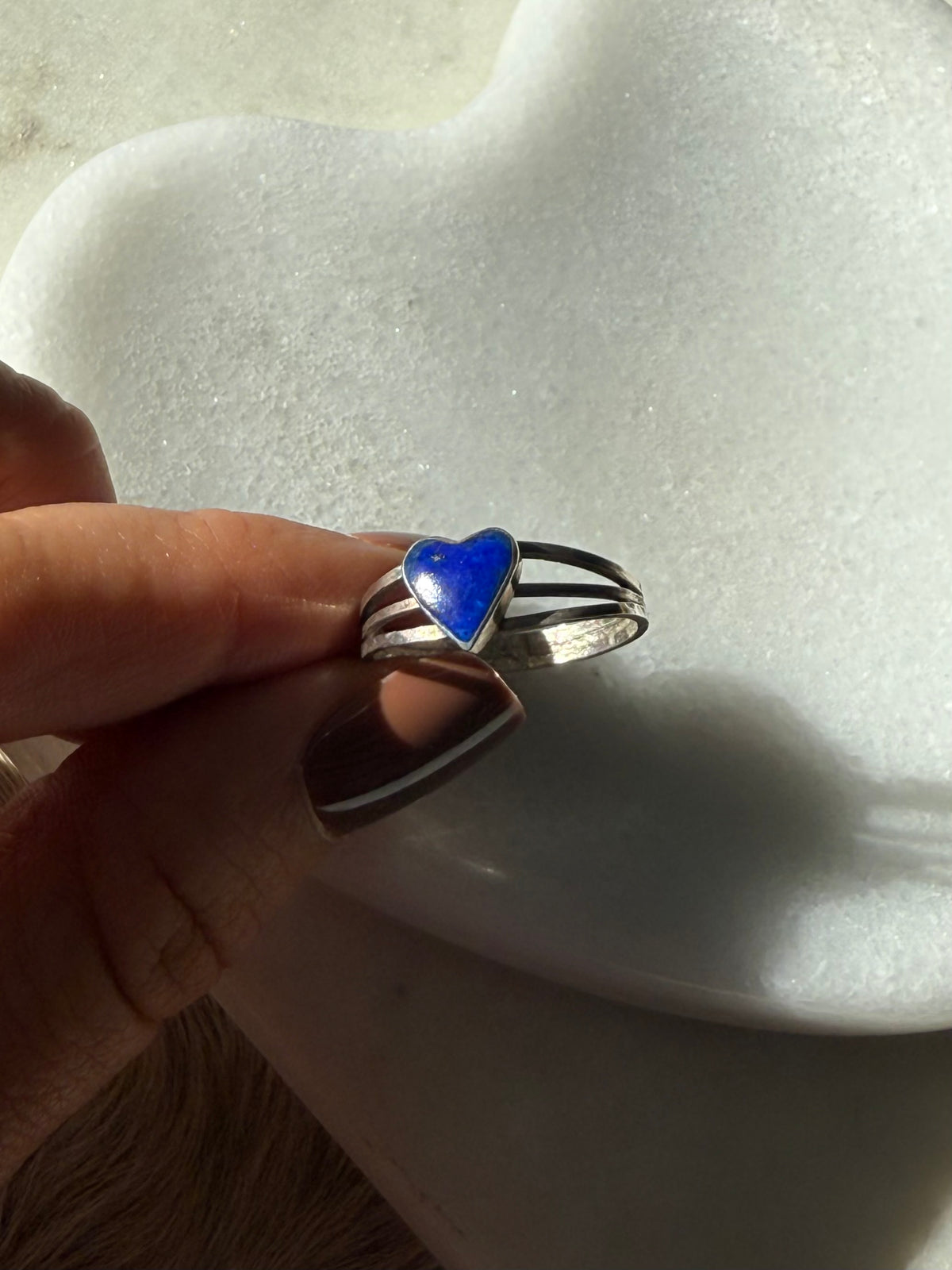 Vintage Lapis Heart Sterling Silver Ring Size 8.25