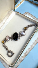 Load image into Gallery viewer, Black Onyx Pearl Citrine Sterling Silver Sailor Clasp Bracelet 7”-7.5”
