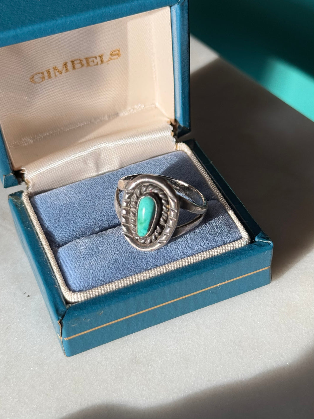 Vintage Turquoise Sterling Silver Ring Size 10.25