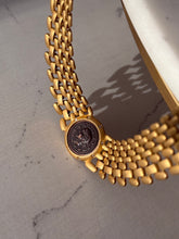 Load image into Gallery viewer, Vintage Gold Plated Faux Coin Panther Link Necklace 16”
