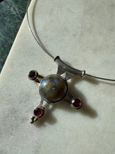 Load image into Gallery viewer, Labradorite &amp; Garnet Sterling Silver Torque Necklace 18”
