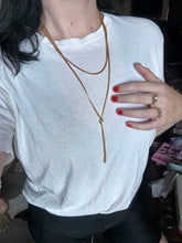 Load image into Gallery viewer, Italian 18k Yellow Gold Box Link Double Chain Lariat Tassel Necklace 20”
