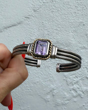 Load image into Gallery viewer, Amethyst Sterling Silver 14k Gold Cable Cuff Bracelet

