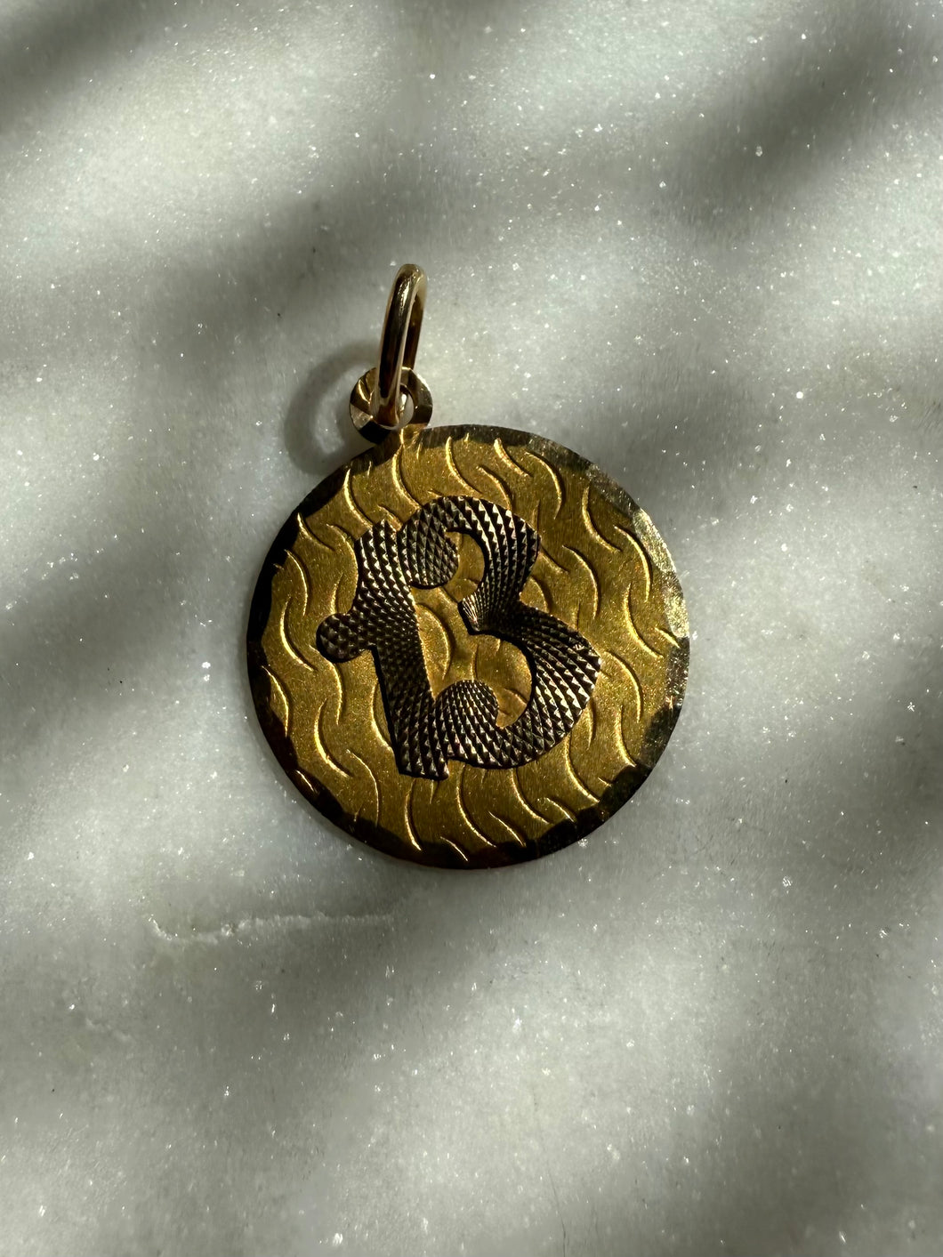Vintage 18k Yellow Gold Number ‘13’ Disc Pendant