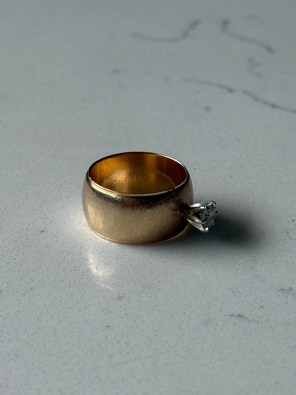 Vintage Solid 14k Gold Cigar Band Diamond Ring Size 5.5