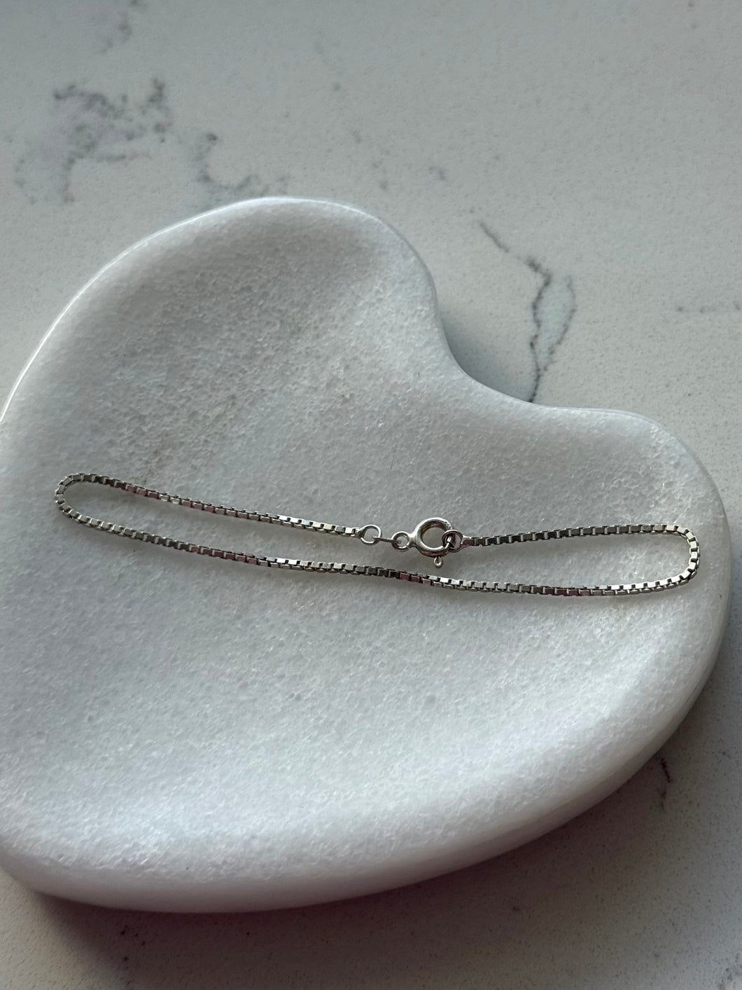 Dainty Micro Box Chain Sterling Bracelet 7.25”