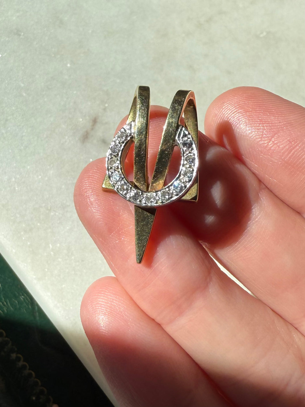 Vintage 1960s Two-Tone 14k Solid Gold Diamond Pendant