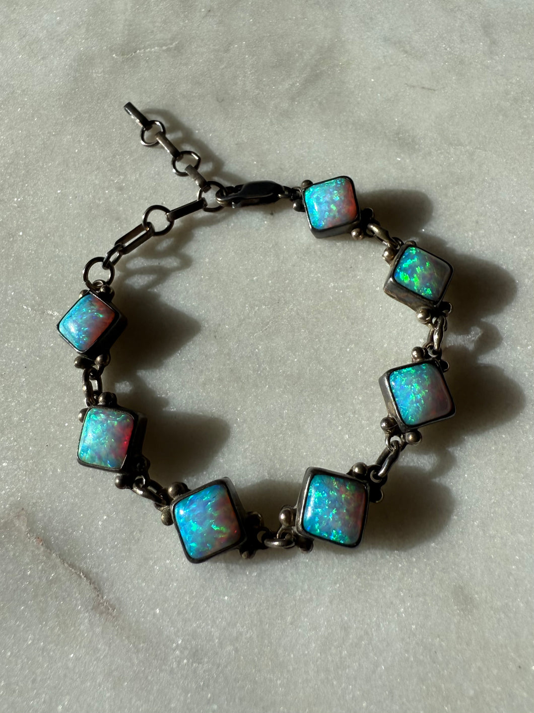 Simulated Opal Sterling Silver Bracelet