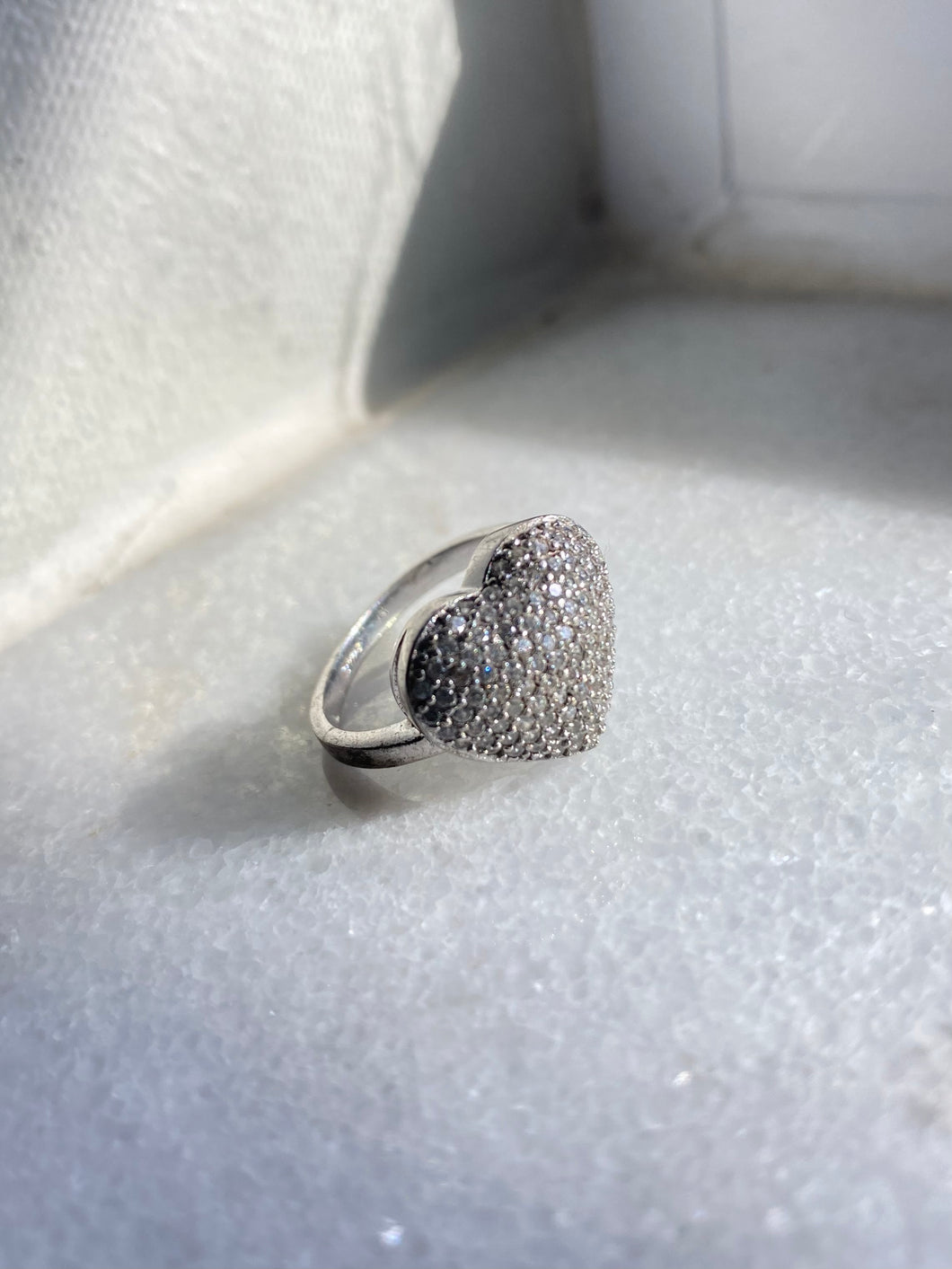 Vintage Sterling Silver Flooded CZ Heart Ring