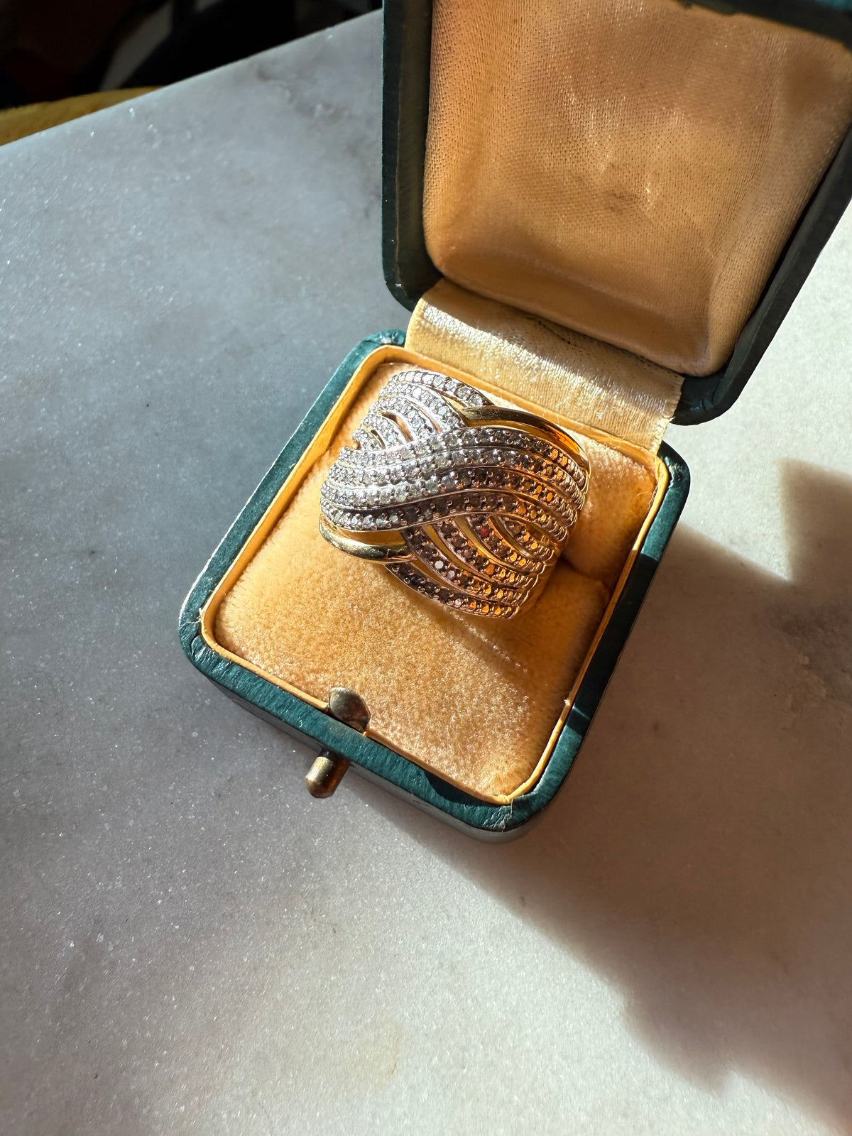 Gold Vermeil Diamond Woven Dome Ring Size 7.25