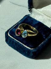 Load image into Gallery viewer, Vintage 18k Yellow Gold Blue Topaz &amp; Tourmaline Ring Size 6.75
