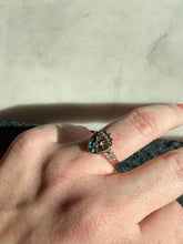 Load image into Gallery viewer, Rose Cut Diamond Seed Pearl Turquoise Victorian 10k Rosey Gold Ring Size 5.25
