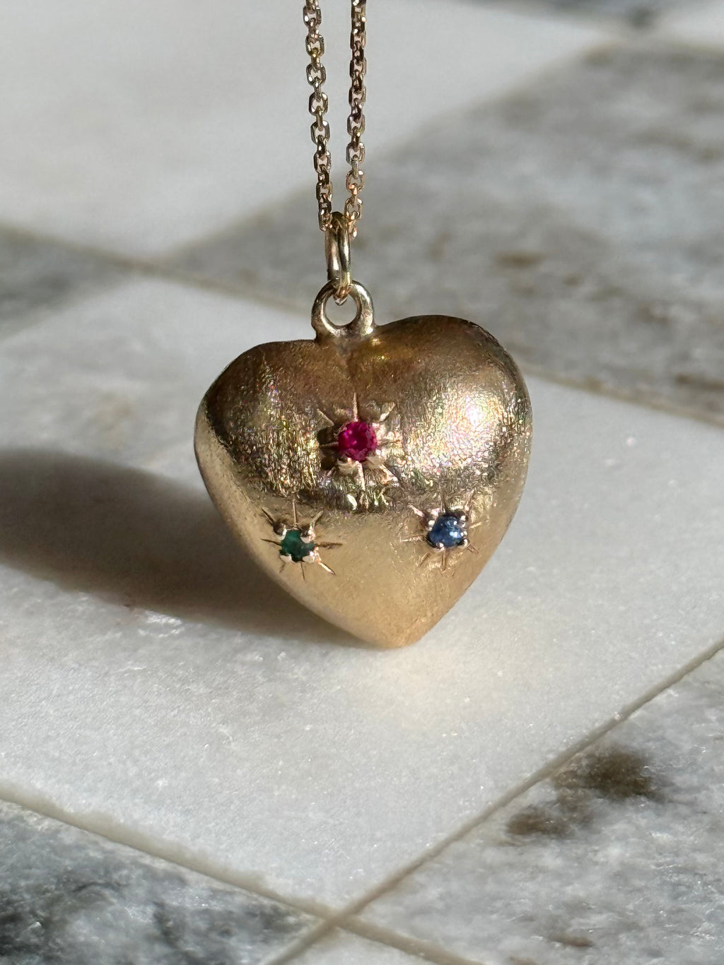 Vintage 1960s Semi-Solid 14k Gold Starburst Heart