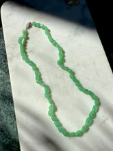 Load image into Gallery viewer, Green Glass Faux Jade Sterling Silver Necklace 17”
