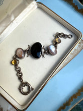 Load image into Gallery viewer, Black Onyx Pearl Citrine Sterling Silver Sailor Clasp Bracelet 7”-7.5”
