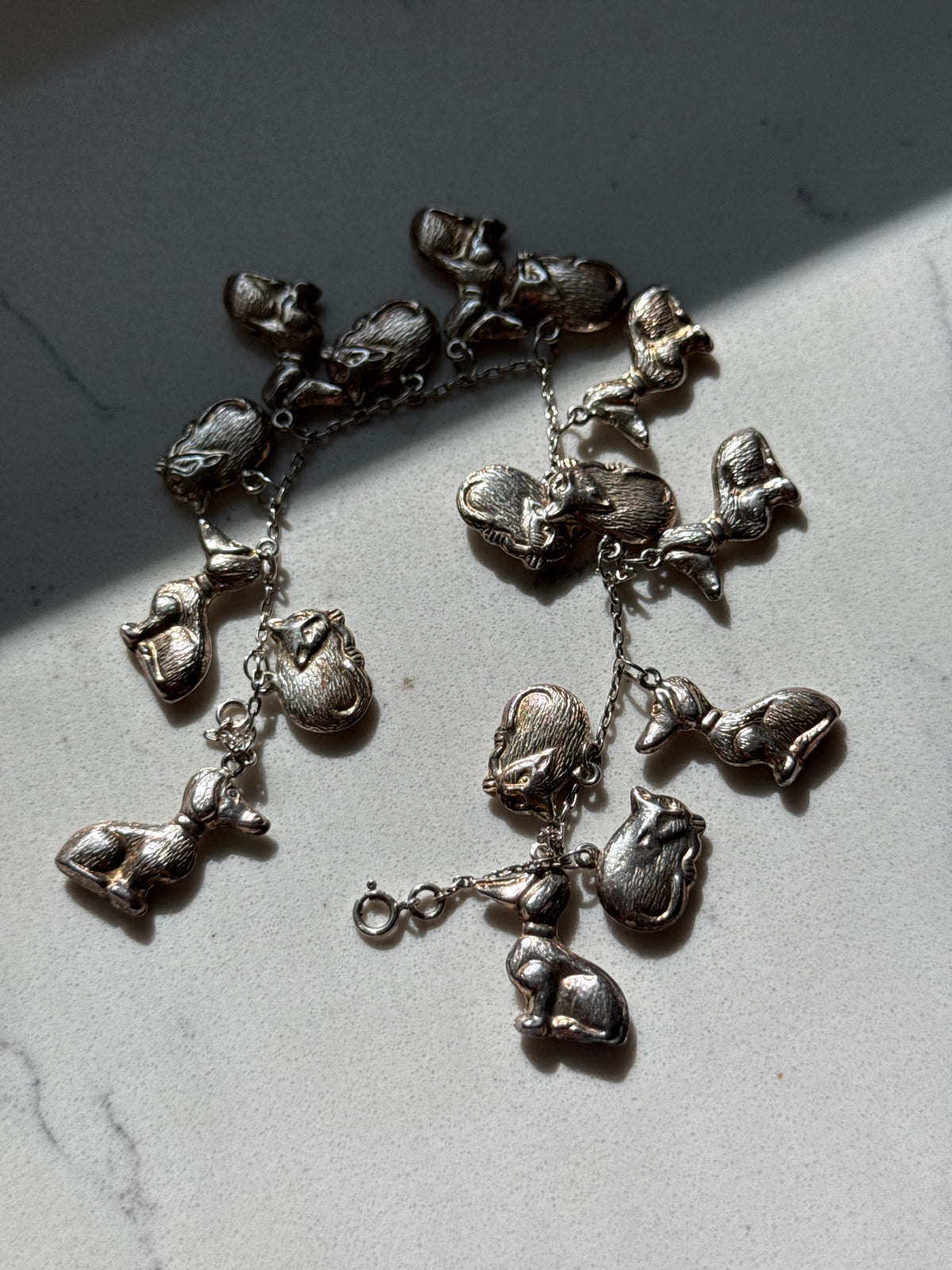 Vintage Sterling Silver Cats & Dogs Charm Bracelet 7.5”