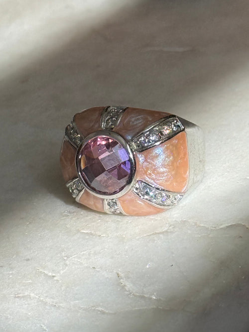 Chunky Pink Enamel Sterling Ring Size