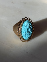 Load image into Gallery viewer, Chunky Blue Floral Carved Gold Vermeil Ring Size 7.25
