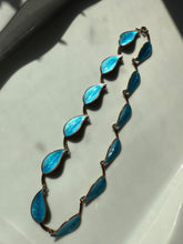 Load image into Gallery viewer, Meka Denmark Blue Enamel Leaf Gold Vermeil Sterling Necklace 15”
