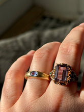Load image into Gallery viewer, Victorian Purple Spinel 18k Gold Ring w/ Rose Cut Diamonds &amp; Emeralds Size 6.5

