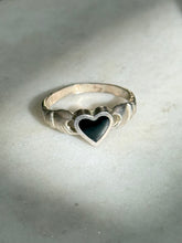 Load image into Gallery viewer, Black Enamel Heart Sterling Ring Size 7.5
