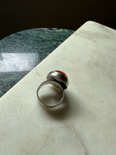 Load image into Gallery viewer, Red Black Flower Sterling Silver Ring Size 9
