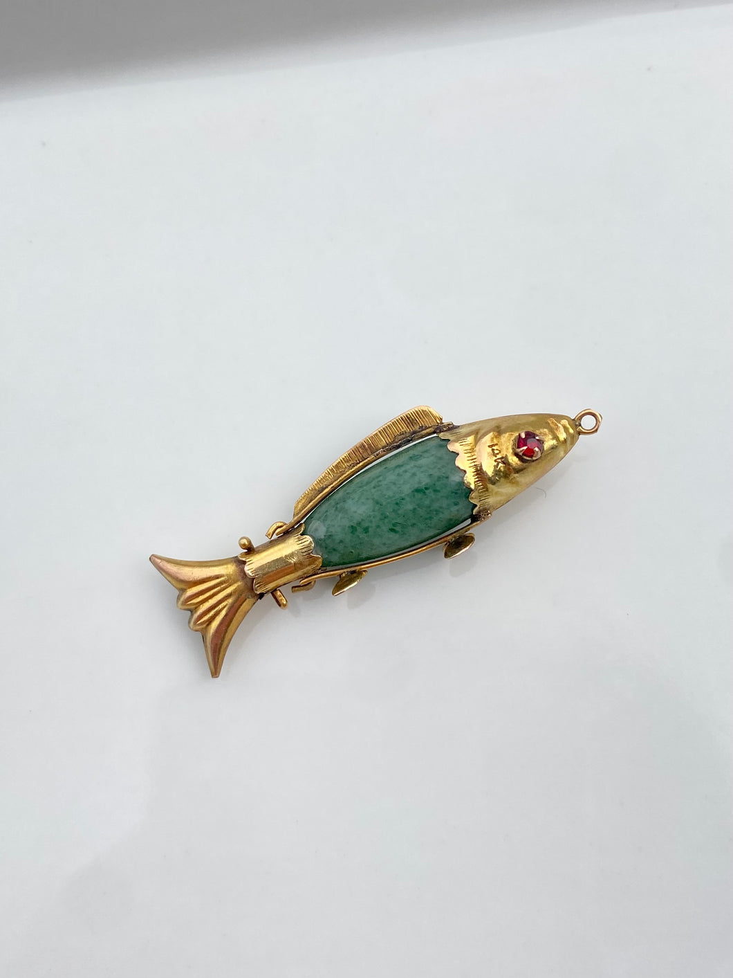 Antique 14k Gold Aventurine Articulated Fish