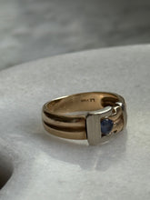 Load image into Gallery viewer, Vintage Solid 14k Gold Blue Sapphire Buckle Ring Size 6
