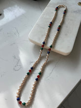 Load image into Gallery viewer, Vintage Malachite Carnelian Lapis Pearl 14k Gold Necklace 33”
