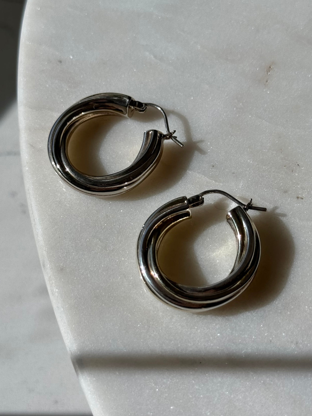 Ribbed Tubular Sterling Silver Hoops