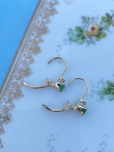 Load image into Gallery viewer, Natural Emerald &amp; Diamond Vintage 10k Gold Earrings
