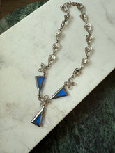 Load image into Gallery viewer, Vintage Costume Jewelry Silver Plated Blue Necklace 15”
