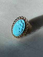 Load image into Gallery viewer, Chunky Blue Floral Carved Gold Vermeil Ring Size 7.25
