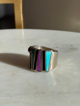 Load image into Gallery viewer, Vintage Sterling Silver Multistone Inlay Ring Size 5.5
